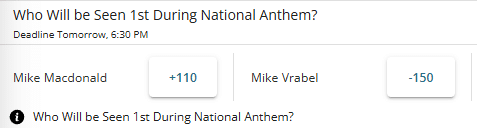 Odds for which coach will be seen first during National Anthem at Super Bowl LX.