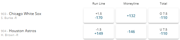 White Sox vs Astros Game 2 odds at BetOnline.